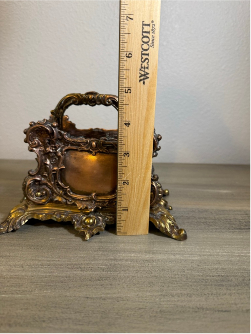 Vintage 1961 Rococo Cast Metal Mail Letter Holder Desk Organizer Bronze Finish - Picture 4 of 11